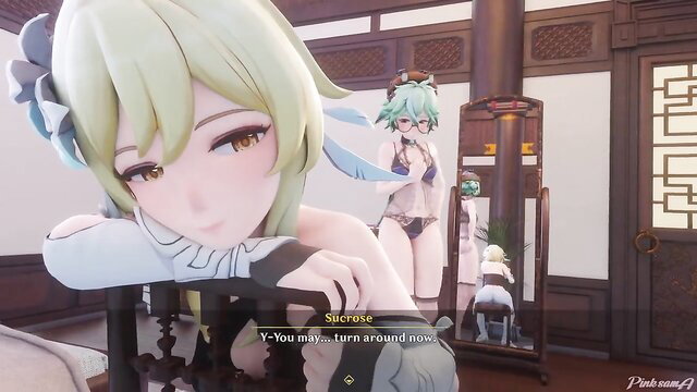 Genshin Impact Sucrose & friends nude in Mondstadt threesome tease