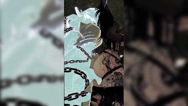 MaxiTheMuse as chained slimegirl with tattoos in VRChat hentai