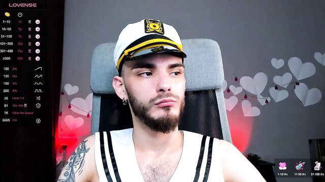 Beardy Xteddy_bear in captain hat, tank top, big cock tease on cam