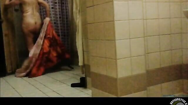 Naked older woman in the shower