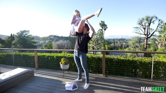 Coco Lovelock flexible blonde lifted legs upskirt outdoor tease