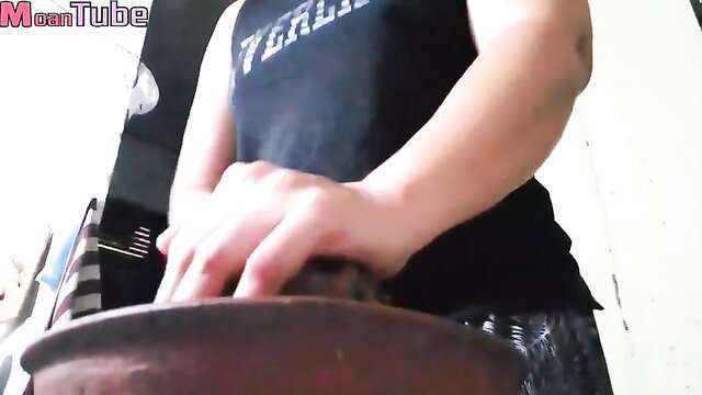 Vilashini kneading dough in tank top, big ass tease, Asian amateur