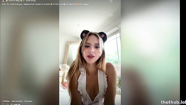 Caroline Zalog sexy Halloween cat ears lingerie tease