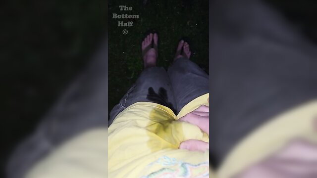 POV backyard pants wetting piss soaked yellow stain on yellow pants