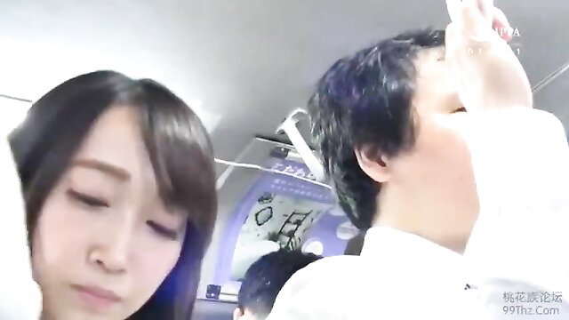 Japanese woman groped on crowded bus by man, upskirt ass fondle