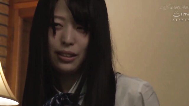 Cute Japanese teen in school uniform closeup, secret daddy fuck JAV