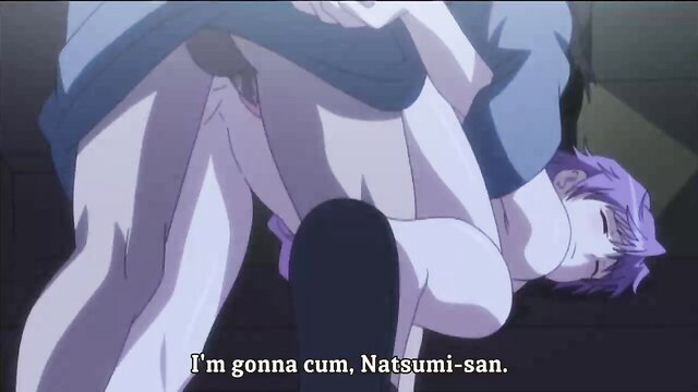 Purple-haired anime girl fucked from behind by guy in Kanojo x Kanojo x Kanojo hentai