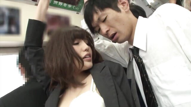 Yua Ariga groped on crowded train, intense public grinding JAV