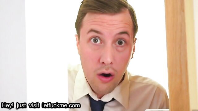 Shocked guy in suit with text 'visit leftfuckme.com' adult teaser