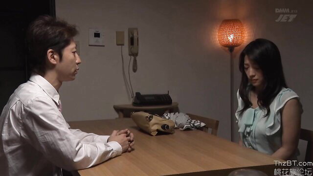 Miho Nakazato NTR wife at table in JAV cuckold anal training scene