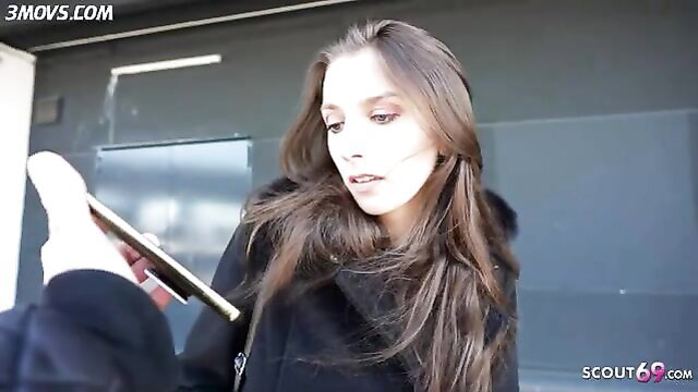 Emma Fantazy in German Scout anal casting, sexy brunette outdoor tease