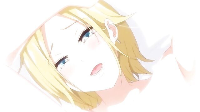 Blonde anime girl with blue eyes blushing in close-up hentai thumbnail