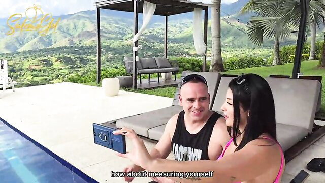 Salome Gil bikini selfie with guy by pool, big booty Latin MILF