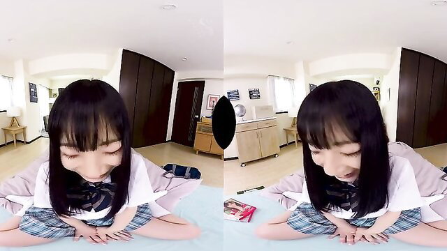 Japanese schoolgirl in POV VR teases with legs spread in uniform