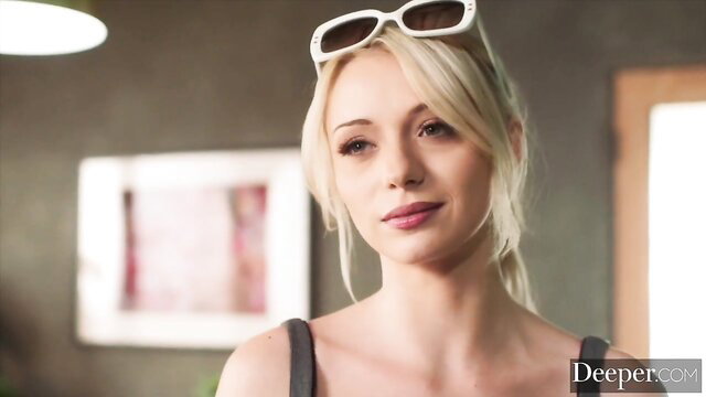 Cecelia Taylor tight blonde in white sunglasses and tank top