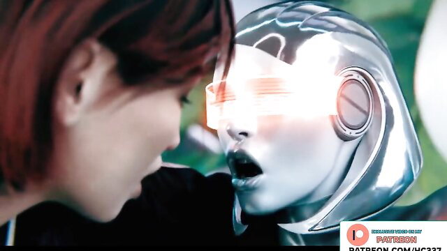 Redhead woman faces sexy female android robot in hot hentai scene