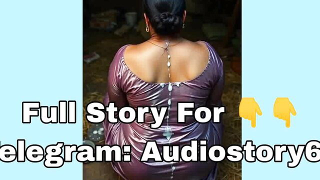 Indian aunt back view in shiny purple backless dress, full audio story tease