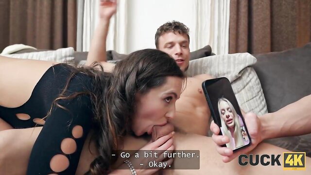 Sakura Hell small tits cuckold video call threesome with men