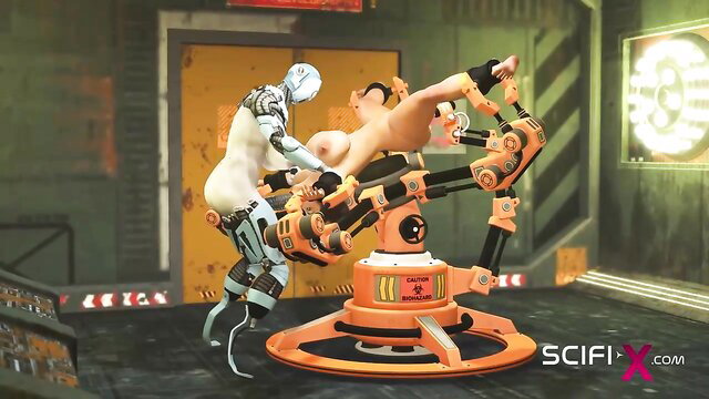 Transgender baby doll robot fucks nude man in scifi sex machine