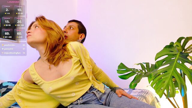 Loveskingdom petite redhead girlfriend teases in yellow top with boyfriend