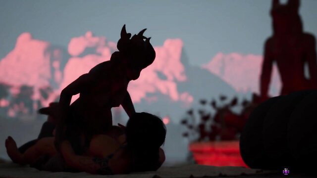 Silhouette demon fucking busty woman in erotic Fleshly Instinct game playthrough
