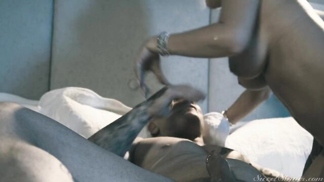 Sexy cougar straddles hunk in memorable bedroom sex scene