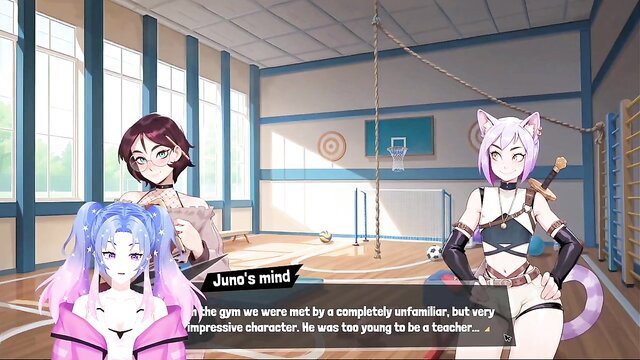 Juno with femboy shemale teachers in gym hentai scene