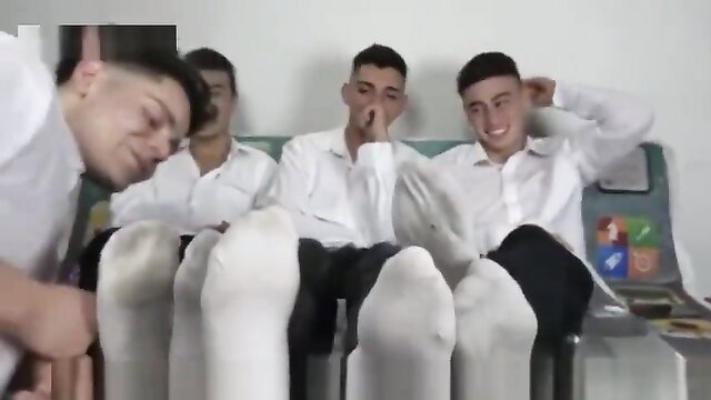 Sexy young twinks in white shirts and socks get feet licked