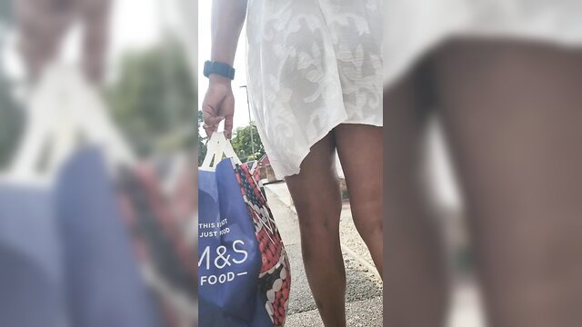 Ebony babe no pants upskirt legs thighs public tease