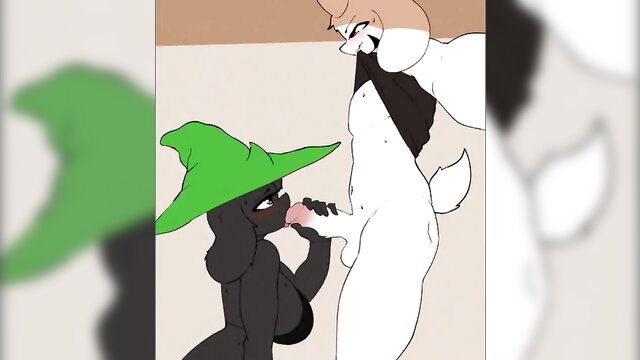 Ralsei x Asriel furry hentai: black poodle witch licks white goat cock