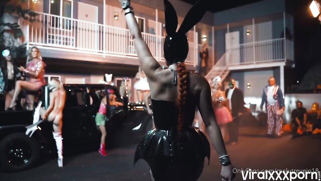 Malu Trevejo in sexy bunny outfit teases bi side at wild party