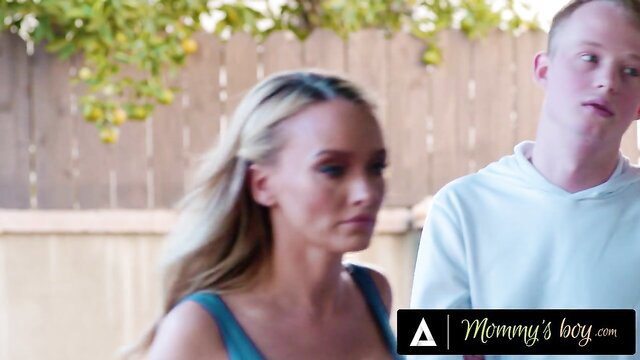 Blonde MILF tutors hung young guy outdoors in FFM threesome preview