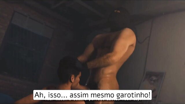 Two hot cartoon guys in intense gay sex, one grabbing the other's ass