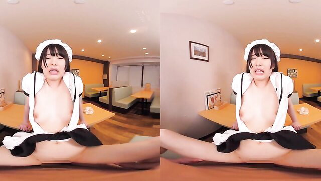 Horny Asian maid in VR spreads legs exposing pussy and tits
