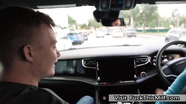 Xwife Karen inked MILF drives car in hot teasing video