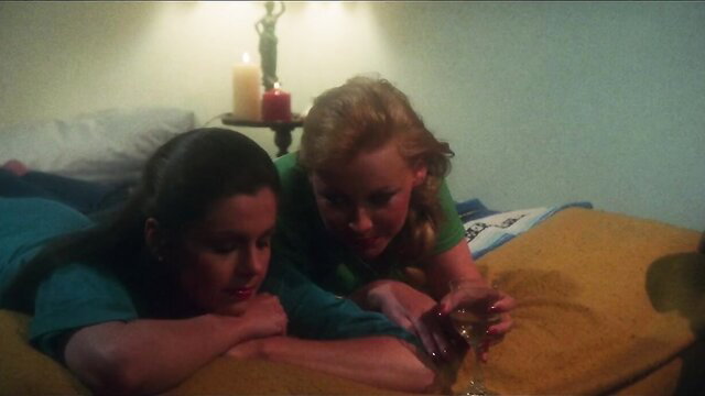 Angelica Heart and brunette sorority sweetheart cuddling in bed retro porn