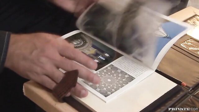 Busty babe in book with teacher, pearl necklace fetish tease