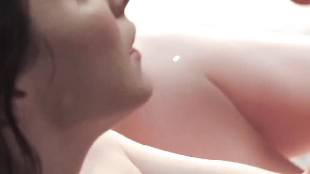 Hazel Moore closeup lips and tits in TS Tori Easton scene