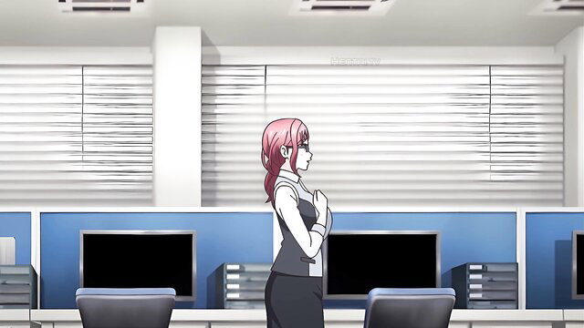 Pink-haired office lady in tight blouse and skirt, Shachiku Cinderella Ep.2 JAV thumbnail