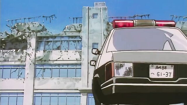 Gakuen Sodom Ep.1 anime hentai police car dystopian city scene