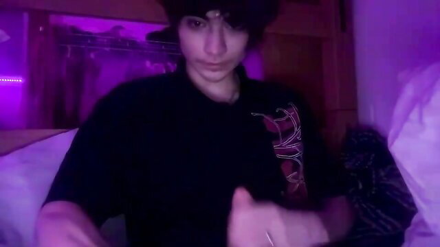 Emo twink in black tee shaving intimately, amateur gay vibe