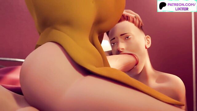 Shemale hentai dominates redhead with facesitting and huge cock tease