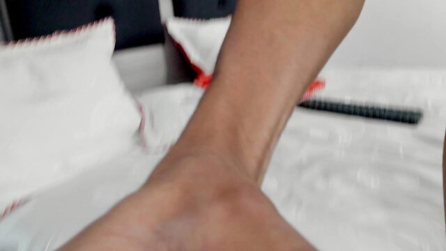 Adam Piarse young twink flexing arm on bed in gay boy ass play video