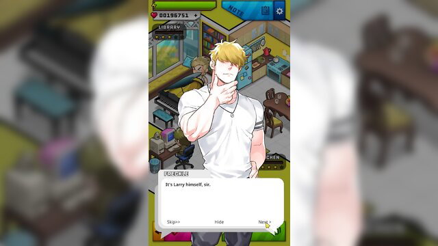 Blonde muscular man Larry in white tank top, pointing seductively in Ero Condo game