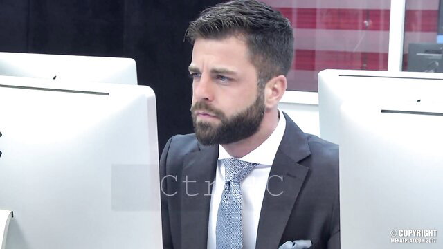 Handsome bearded newcomer in suit at desk, Love Trans Sex thumbnail