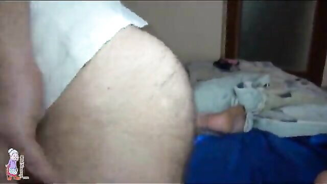 Granny in diaper masturbates watching young slut fuck