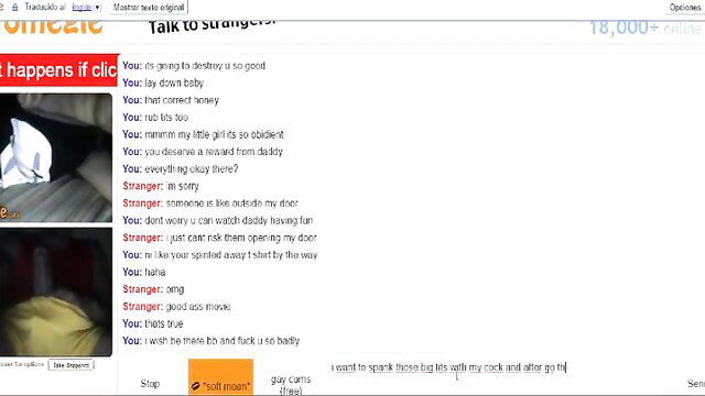 Hot teen horny on Omegle begs for big dick, gets submissive with daddy