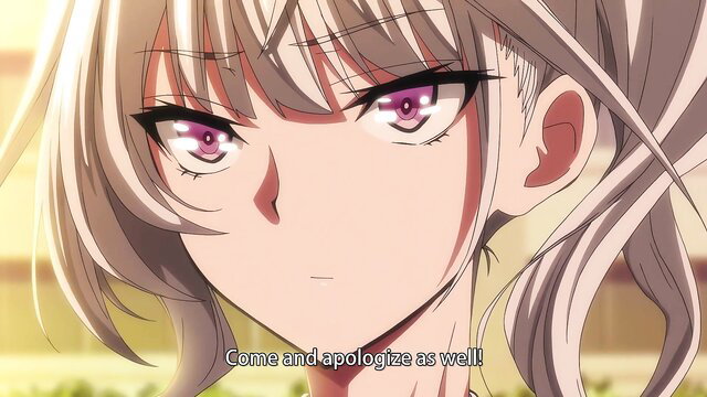 Anime girl with pink eyes and blonde hair demands apology in JAV Hatsukoi Time Ep.2