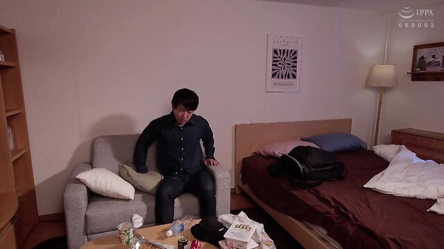 Asian man sitting casually in bedroom, JAV best compilation preview