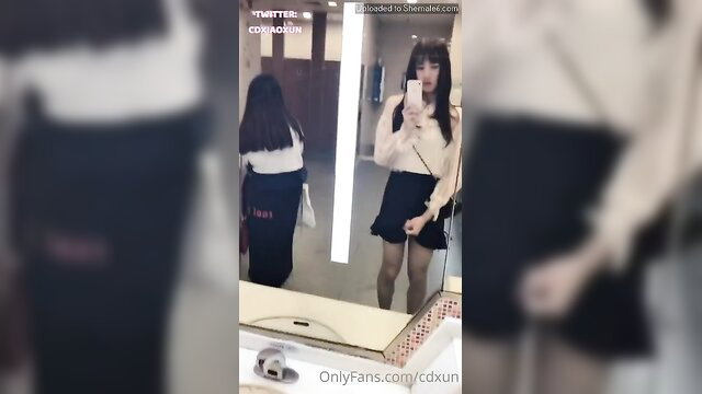 Elia Blaine Suki Trans in sexy skirt stockings mirror selfie OnlyFans